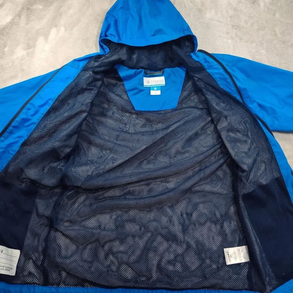 Columbia Rain Coat Jacket Youth Large 14/16 Blue Omni-Tech Hooded Waterproof